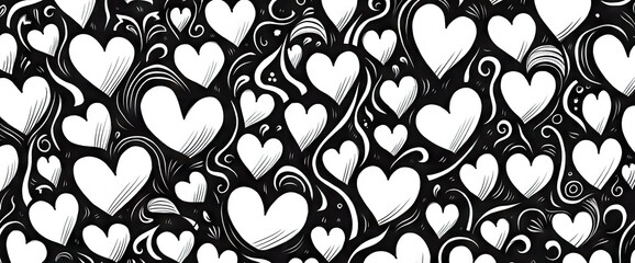 Wall Mural - black and white heart drawing in line style of the hand drawn Generative AI