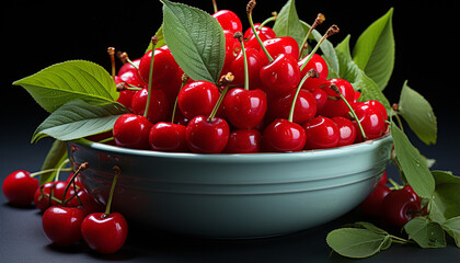 Canvas Print - Freshness and nature in a bowl of ripe berries generated by AI