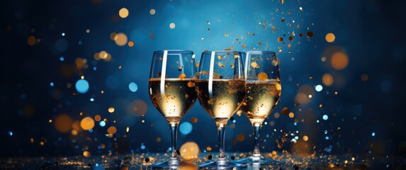 Wall Mural - two glasses of champagne on a blue background