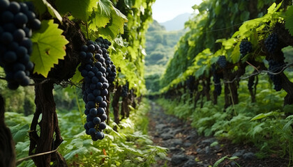 Sticker - Grape vineyard in autumn, ripe fruit for winemaking generated by AI