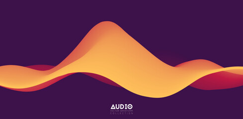 Poster - sound wave visualiztion. 3d orange solid waveform. voice sample pattern.
