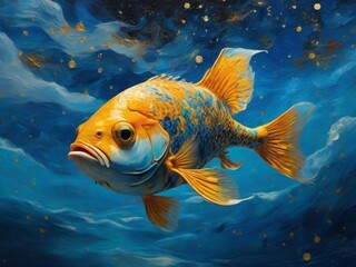 Wall Mural - Cute goldfish swimming in the sea