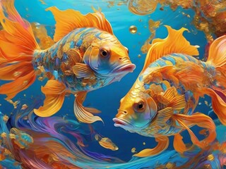 Wall Mural - Cute goldfish swimming in the sea