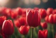 Single macro red tulip flower for background with morning light Valentine Mothers Day birthday love