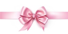 A Pink Ribbon With A Bow On A White Background. Photorealistic Clipart On White Background.