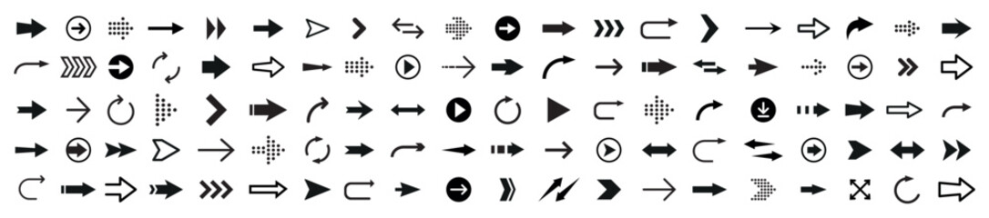 Aufkleber - Arrows set of black icons. Arrow icons set on transparent background. Modern simple arrows. Arrow icon. Cursor icon. Vector illustration.