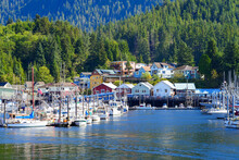 Sailboats In The Marina Of Ketchikan, The Southernmost City Of Alaska, Surrounded By The Tongass National Forest