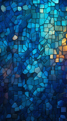 Wall Mural - A captivating 3D mosaic with intricate color contrasts and dynamic patterns, resized to a 916 aspect ratio against a deep ocean blue background.