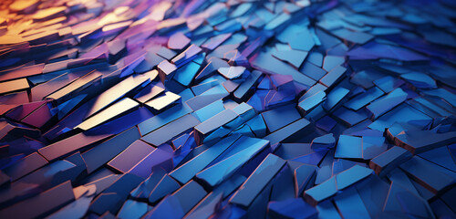 Wall Mural - A complex 3D abstract mosaic with intricate color interplays and dynamic contrasts against a celestial blue background.