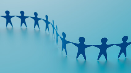 Teamwork concept background where human symbols are linked together, 3d rendering