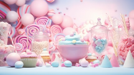 Wall Mural - sugary bright candy food illustration tasty confectionery, lollipop gumdrop, jellybean gummy sugary bright candy food