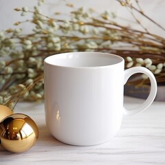 Wall Mural - A beautiful white coffee mug with gold trim mock up. Generative AI. 