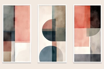 Poster - triptych watercolor abstract pattern monogram block color geometric style Boho painting art geometry background illustration modern poster figurative shape design print texture fashionable