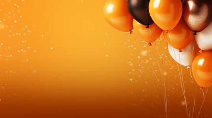 Wall Mural - Chic party balloons and a burst of confetti against a rich orange backdrop, providing an upscale atmosphere with spacious copy space for your messages