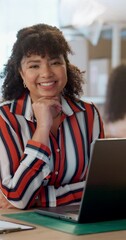 Poster - Laptop, logistics and face of business woman in office online for shipping, distribution or ecommerce. Creative workplace, startup and portrait of worker on computer for planning, research or website