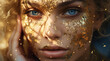 close up view of a beautiful model with gold glitter on her face