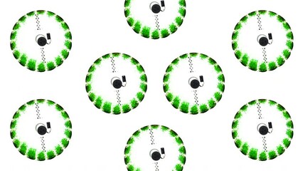Poster - Abstract spinning wheels with green vegetation. Media. Concept of modern green farm.