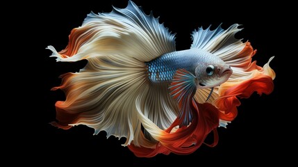 Canvas Print - Capture the moving moment of red-gold siamese fighting fish isolated on black background. Betta fish, Generate AI.