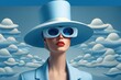 cloud white background blue sunglasses h wearing woman head goggles face person fashion portrait dress sunh young shirt neck toy elegant photo lip clothing glamour posing sexy retro eyebrow