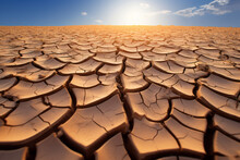 Dry And Cracked Earth. Environmental Concepts Such As Carbon Neutrality, Climate Change, Climate Change, And Global Warming In A Sustainability Society.