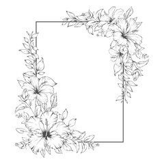 Wall Mural - Elegant floral frame with outline hand drawn flowers