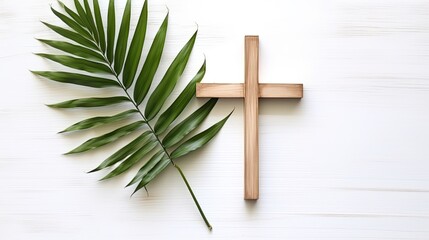 Wall Mural - Palm sunday and easter day for welcome Jesus King to Jerusalem before Easter day. Hand Hold palm leave on white background easter sign symbol concept, World Environment Day Green coconut leaves