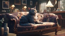 ［AI生成画像］かわいい猫、ソファの上3