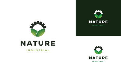 Wall Mural - Nature technology logo, leaf and gear machine vector, Agriculture logo template icon, Eco Tech Logo