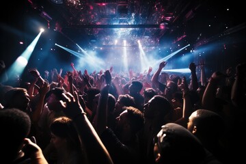 Poster - Happy crowded in nightclub. Generative AI.