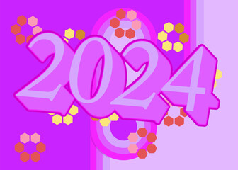 Poster - Retro 70s Background with the number 2024. Groovy holiday 1970s art template. Minimalistic Vintage design poster. Old-fashioned color artwork.