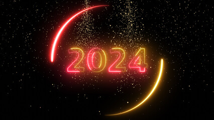 Wall Mural - glitter trail of golden bokeh particles. Magical light. Merry Christmas and 2024 happy new year golden intro template and background. Gold Snow with Falling Snowflakes Winter Animation. Celebration