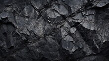 Black White Rock Texture. Dark Gray Stone Granite Background For Design. Rough Cracked Mountain Surface. Cracked Layered Mountain Surface. Copy Space For Text.
