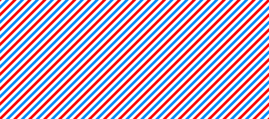 Poster - Barber shop pole background. Abstract diagonal line seamless pattern. Striped repeated wallpaper. Red, white and blue repeating texture. Wrapping paper backdrop. Vector decor illustration