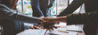 Business teamwork holding hands concept Business team joining hands Participate in business work with successful new startup projects.