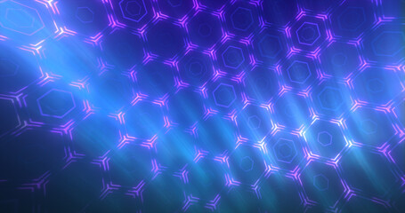 Poster - Abstract purple background pattern of hexagons glowing futuristic digital energy magical bright