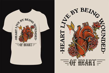 Sticker - Illustration vintage broken heart with rose on t shirt design