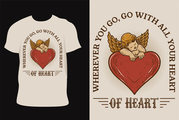 Poster - Illustration vintage broken heart with angel on t shirt design