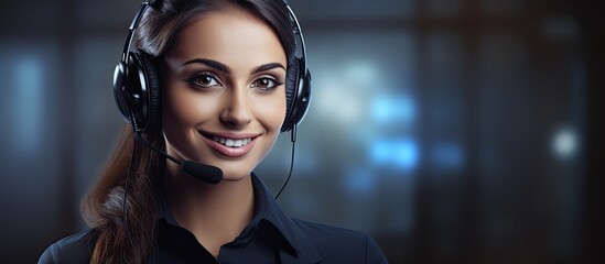 Wall Mural - Female tech support agent at call center with hands-free device