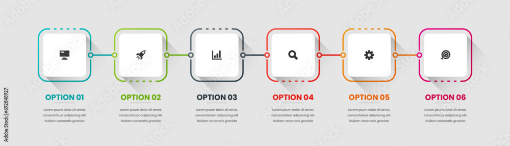Vector Timeline Business Infographic Template with Square Label, Icon ...