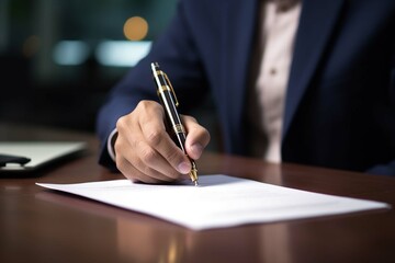 Canvas Print - Close-up of male hand with pen signing a legal document