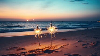 Wall Mural - Sparklers at the beach for New Year or party