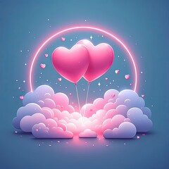 Wall Mural - Creative pink heart balloon with vector clouds AI Generative