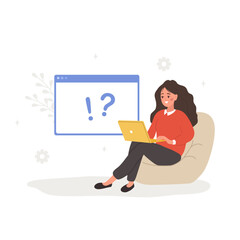 Wall Mural - faq concept. woman with laptop search for answers. customer support and online help service. frequen