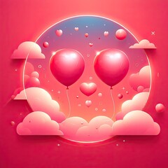 Wall Mural - Creative pink balloon with vector clouds AI Generative