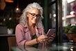 © sandra - phone messaging woman senior Stylish using business fashionable home businesswoman smiling happy beautiful message smile smartphone laptop mobile spectacle eyeglass working freelancer occupation