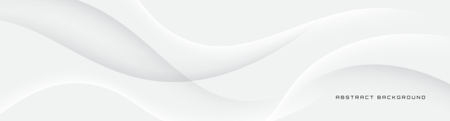 Poster - 3D white geometric abstract background overlap layer on bright space with waves decoration. Minimalist modern graphic design element cutout style concept for banner, flyer, card, or brochure cover