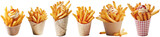 Fototapeta  - Collection of fries with sauce in different cones