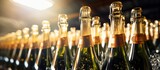 Fototapeta  - Champagne bottles turning during fermentation, close up.