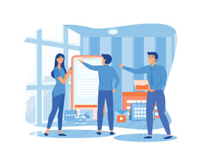 Poster - digital mobile application development and design concept with business teamwork concept. flat vecto