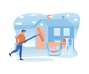 Poster - man provide professional services from painter services. flat vector modern illustration